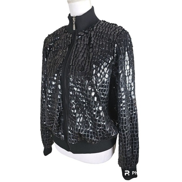 Peter Nygard ~Woman Size 8~ Black Shimmering Zip-Up Bomber Jacket Fully Lined. - Picture 4 of 12